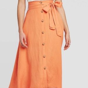 High waisted orange linen skirt with belt-NEW!
